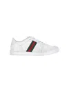 Gucci Leather Stretch Lace Up Sneakers Signature Stripe In White