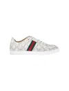 Gucci White Stretch Sneakers With Laser-cut Gg Motif In Neutral