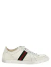 Gucci Leather Stretch Lace Up Sneakers Signature Stripe In White