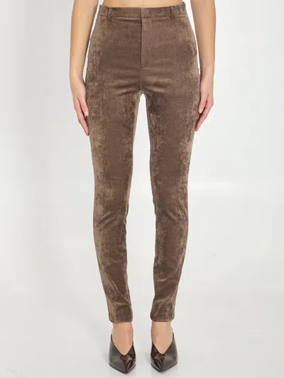 Gucci Stretch Velvet Leggings In Brown