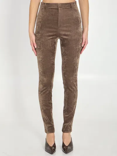 Gucci Stretch Velvet Leggings In Brown