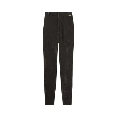 Pre-owned Gucci Stretch Velvet Leggings 'petrol' | Grey | Women's Size 40 In Gray