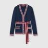 Gucci Womens Blue Mc Mix Brand-embroidered Tie-belt Woven-blend Cardigan In Blue