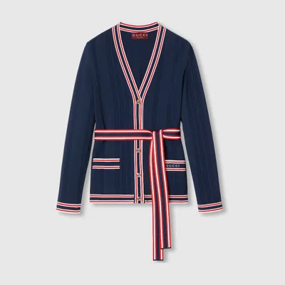 GUCCI GUCCI SELF-TIE CARDIGAN WITH STRIPED TRIM