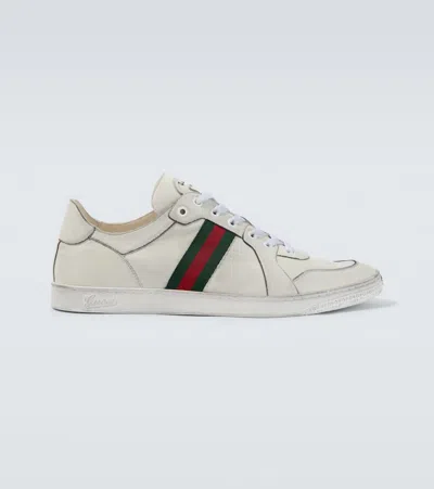 Gucci Stretch Sneakers In White Leather With Worn Effect