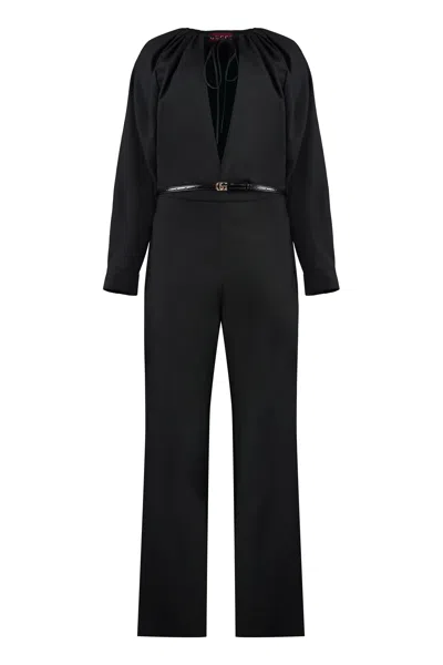 Gucci Stretch Wool Jumpsuit For Women In Black