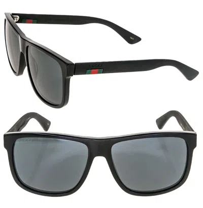 Pre-owned Gucci Stripe 0010 Black Rubber Green Web Stripe Square Unisex Sunglasses Gg0010s In Gray