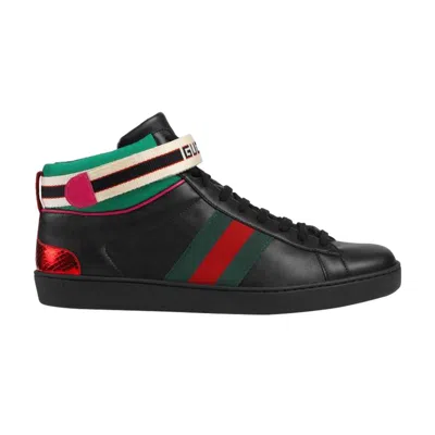 Pre-owned Gucci Stripe Ace High Top In Black