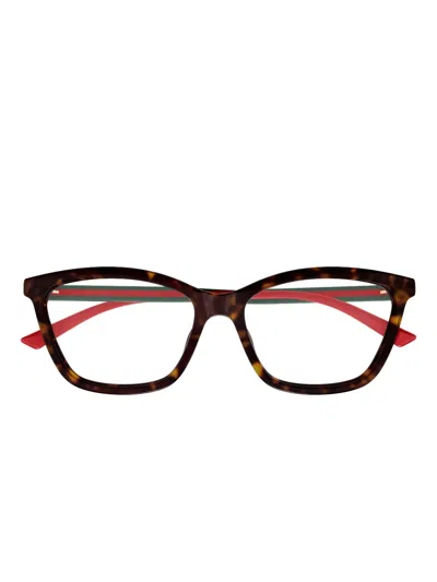 Gucci Stripe-arms Glasses In Brown