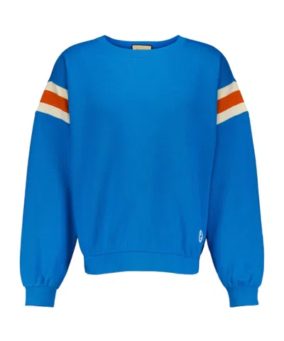 Gucci Stripe-detail Cotton Sweatshirt In Blue