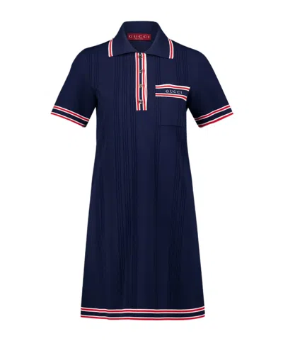 Gucci Stripe Detail Knitted Polo Dress In Black