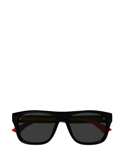 Gucci Stripe-detail Rectangle-frame Sunglasses In Black