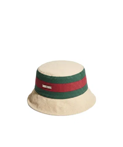 Gucci Stripe Detailed Bucket Hat In Neutral