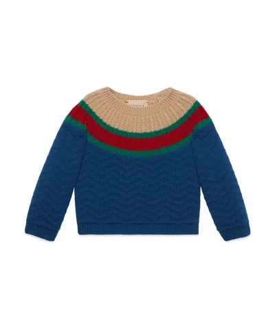 Gucci Stripe-detailing Crew-neck Jumper In Blue