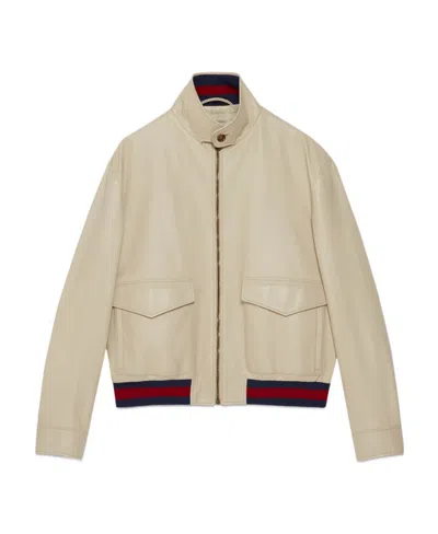 Gucci Stripe-detailing Leather Jacket In Nude