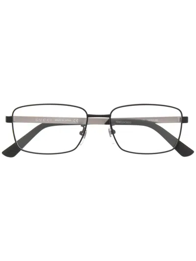 Gucci Stripe Detailing Rectangular-frame Glasses In Silver