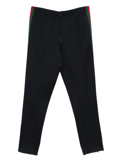 Gucci Stripe Drawstring-fastening Track Pants In Black