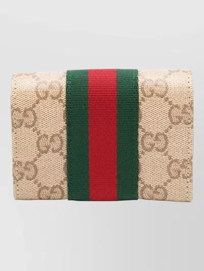 Gucci Stripe Fold Over Card Keyring Case In Multi