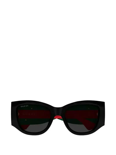 Gucci Stripe Logo Geometric Sunglasses In Black