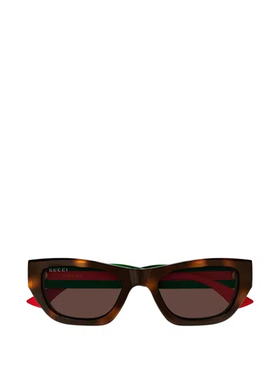 Gucci Stripe Logo Square-frame Sunglasses In Brown