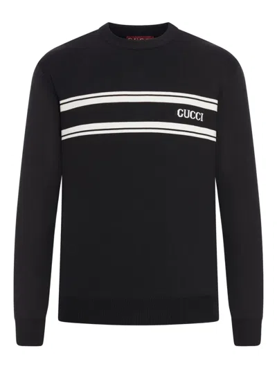 Gucci Black Sweater With Logo Lettering On The Front In Wool Man