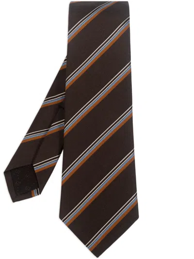 Gucci Stripe-pattern Tie In Brown