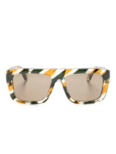Gucci Stripe-print Square-frame Sunglasses In Black