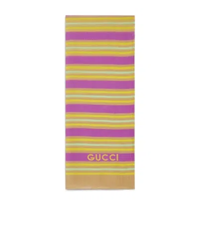 Gucci Stripe Printed Silk Scarf In Multicolor