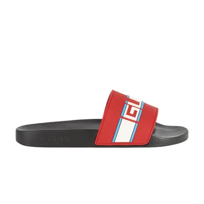 Pre-owned Gucci Stripe Rubber Slide In Red