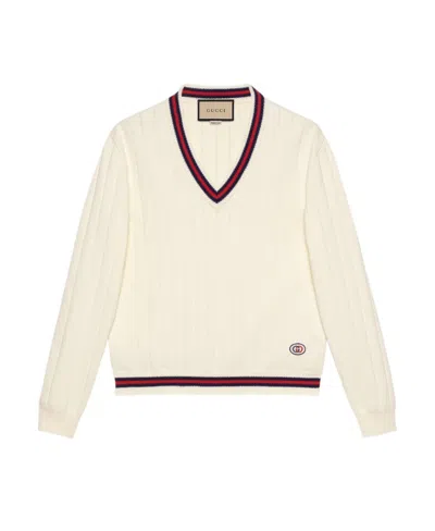 Gucci Stripe-trim V-neck Jumper In White