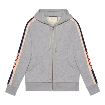 Gucci Stripe Webbing Zipper Autumn Hoodies 'gray'