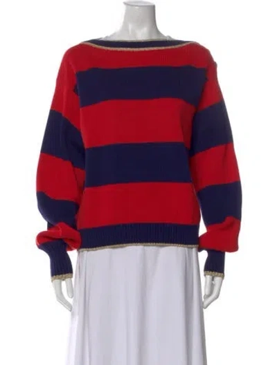 Pre-owned Gucci Striped Bateau Neckline Sweater W/ Tags In Red