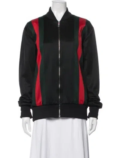 Pre-owned Gucci Striped Bomber Jacket In Black