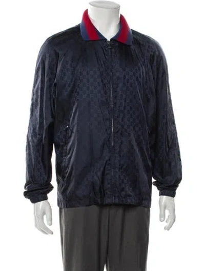 Pre-owned Gucci Striped Bomber Jacket In Blue