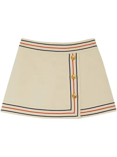 Gucci Gold-tone Buttoned High-waisted Wrap Skirt In White