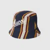 Gucci Striped Canvas Bucket Hat With Embroidery In Blue