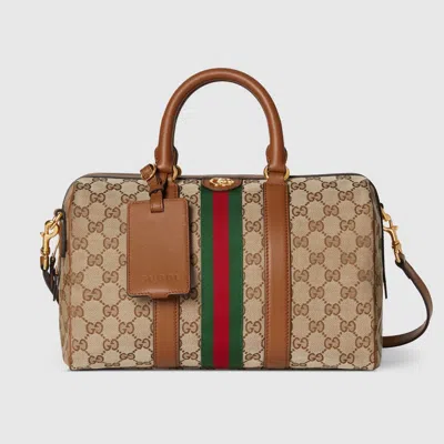 Gucci Striped Canvas Leather-trimmed Satchel