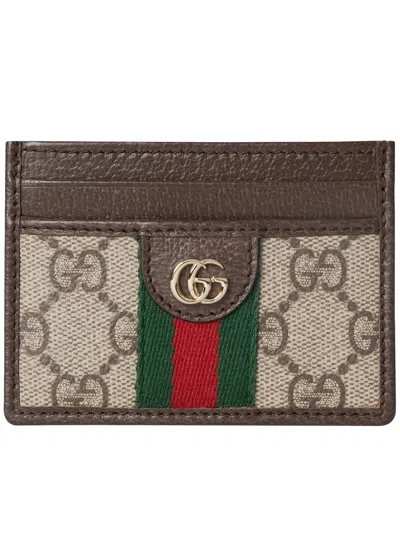 Gucci Striped Canvas Leather Wallet In Old Ebony