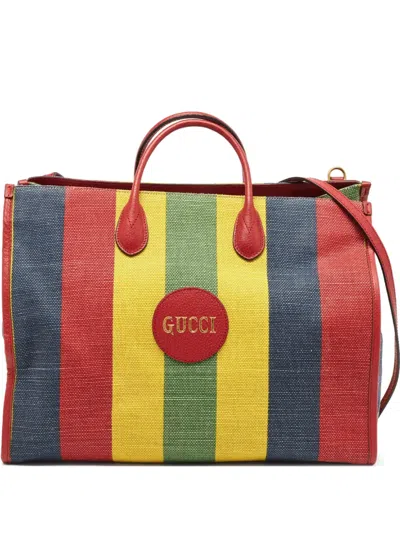 Pre-owned Gucci Striped Canvas Tote Bag