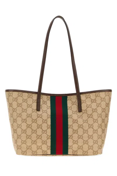 Gucci Striped Canvas Tote Bag In Nude