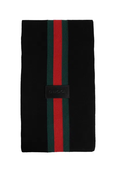 Gucci Striped Cashmere Jacquard Scarf In Black