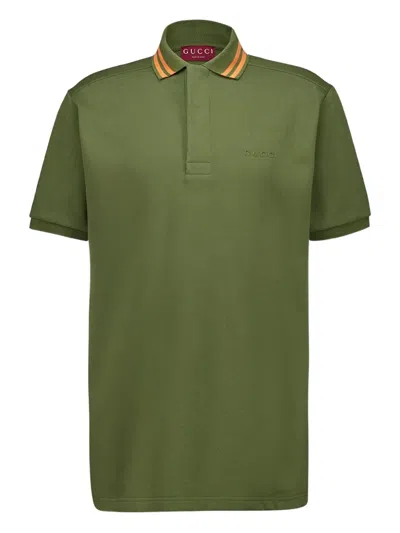 Gucci Moss Green Polo In Cotton Blend In Gray