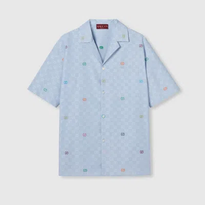 Gucci Striped Cotton Bowling Shirt In Blue