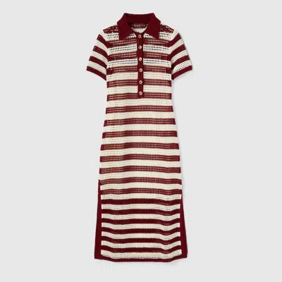 Gucci Striped Cotton Cable Knit Dress In Burgundy