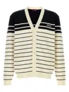Gucci Embroidered Stripes Cotton Cardigan In Neutral