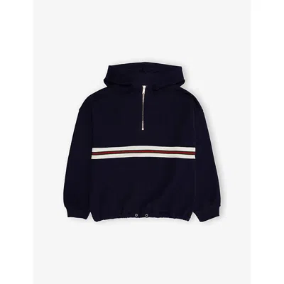 Gucci Kids' Dark Night Sky/mix Striped Cotton Hoodie 4-12 In Blue