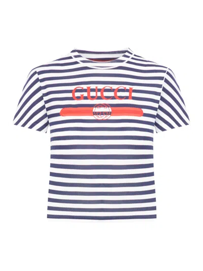 Gucci Striped Cotton Jersey T-shirt With  Print In White