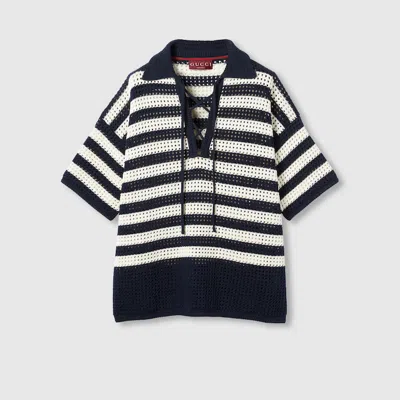 Gucci Striped Cotton Knit Polo Shirt