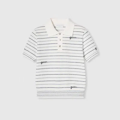 Gucci Kids' Striped Cotton Polo Shirt In White