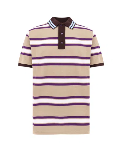 Gucci Striped Cotton Polo Shirt In Neutral